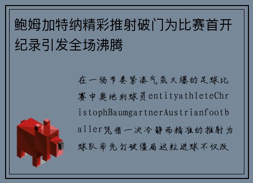 鲍姆加特纳精彩推射破门为比赛首开纪录引发全场沸腾 鲍姆加特纳精彩推射破门为比赛首开纪录引发全场沸腾